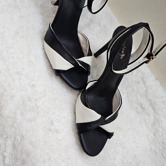 EXPRESS Black & White Crisscross Strap Heels – Size 6 - Picture 7 of 8